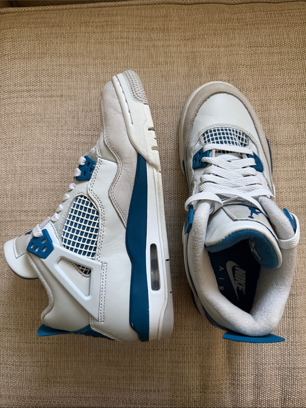 Nike Air Jordan 4 Retro Military Blue GS White Blue Sneakers Size6.5Y HF4281-141 - Picture 4 of 14